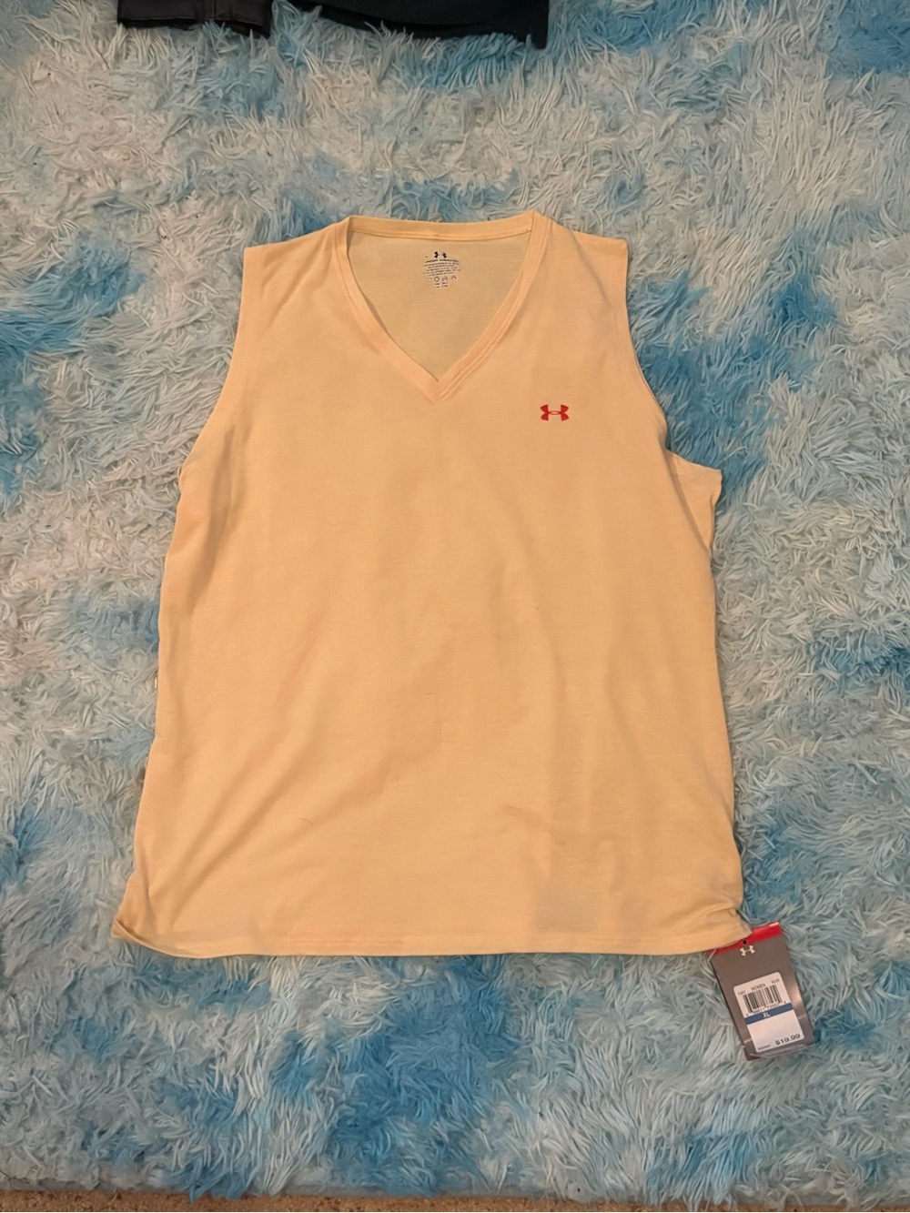 Under Armour Pale Yellow Athletic Tank Top with Red Logo
